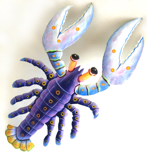 Purple Lobster Wall Hanging - Hand Painted Metal Design - 14 1/2" x 22