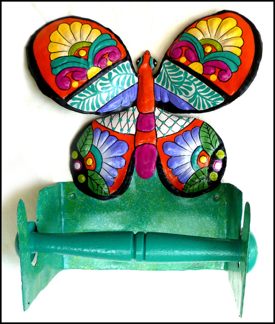 Bathroom decor, Wall hooks, Painted metal toilet paper holders, Handcrafted  from recycled steel drums