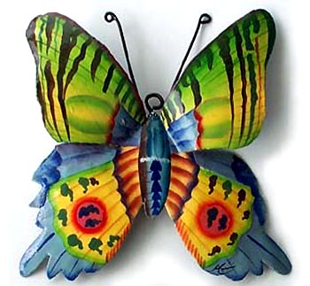 Painted Butterfly Wall Decor - Decorative Metal Butterflies - Tropical Outdoor Garden Decor - 9" 