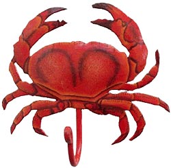 Painted Metal Red Crab Wall Hook - Pool Decor, Handcrafted Nautical Decor 6" x 6"
