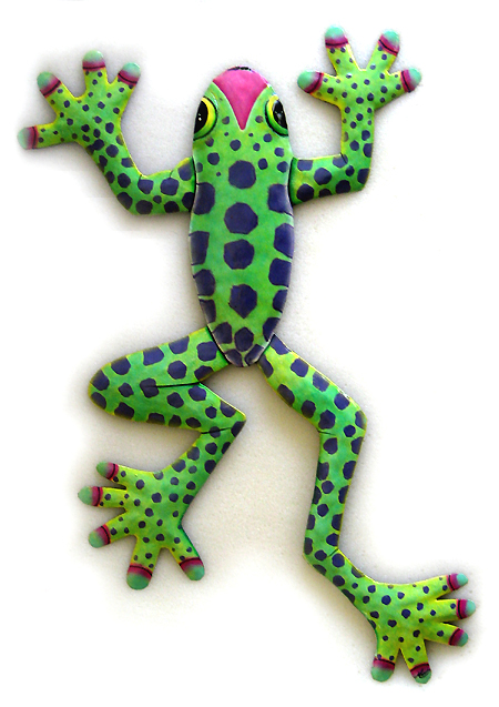 Frog Wall Hanging- Tropical Painted Metal Outdoor Wall Decor - 12" x 20"