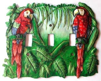 Painted Metal Parrot Toggle Switchplate - Decorative Tropical Design