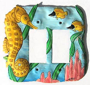 Painted Metal Seahorse Rocker Switchplate - Tropical Light Switch Cover