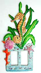 Switchplate - Double Rocker Style - Painted Metal Tropical Seahorse