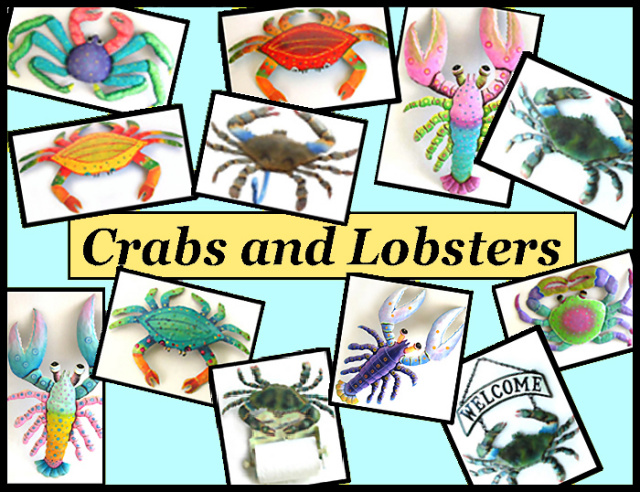 painted metal crabs and obaters - metal art wall art
